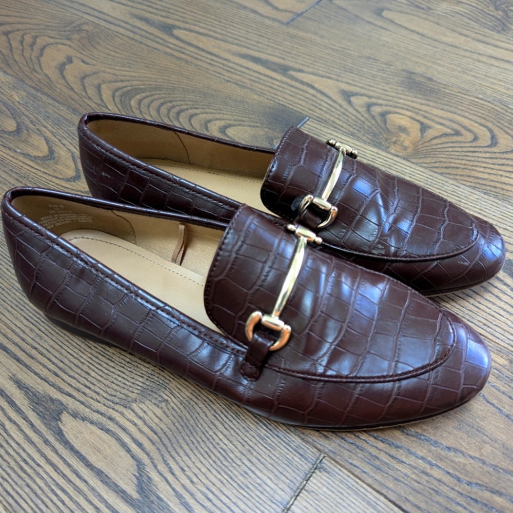 H&M brown loafers with gold detail